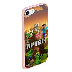 Чехол iPhone 7/8 матовый Артем Minecraft, цвет: 3D-светло-розовый — фото 2