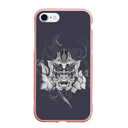 Чехол iPhone 7/8 матовый Маска самурая в цветах, цвет: 3D-светло-розовый