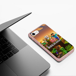 Чехол iPhone 7/8 матовый Василий Minecraft, цвет: 3D-светло-розовый — фото 2