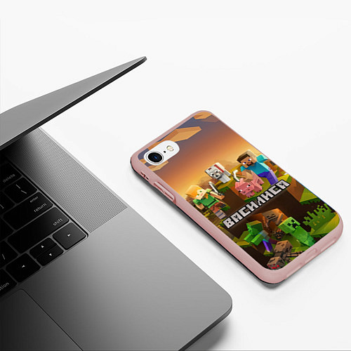 Чехол iPhone 7/8 матовый Василиса Minecraft / 3D-Светло-розовый – фото 3