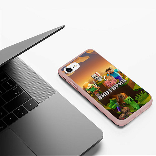 Чехол iPhone 7/8 матовый Виктория Minecraft / 3D-Светло-розовый – фото 3