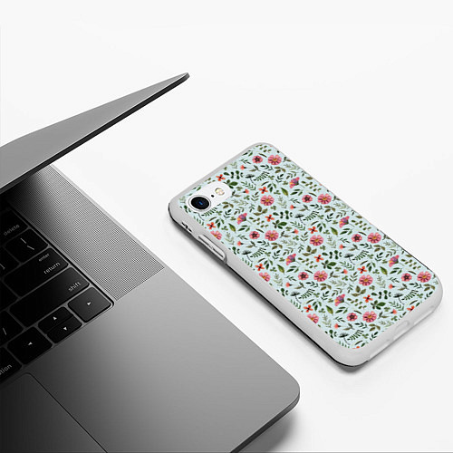 Чехол iPhone 7/8 матовый Мятно-цветочный / 3D-Белый – фото 3