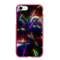 Чехол iPhone 7/8 матовый Разноцветные неоновые линии, цвет: 3D-малиновый