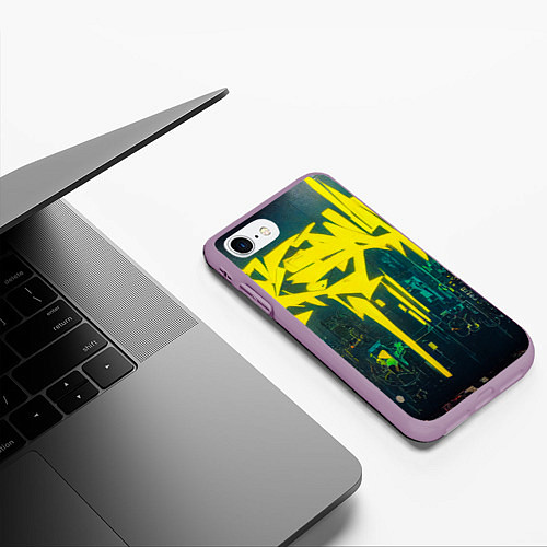 Чехол iPhone 7/8 матовый Киберпанк надпись / 3D-Сиреневый – фото 3