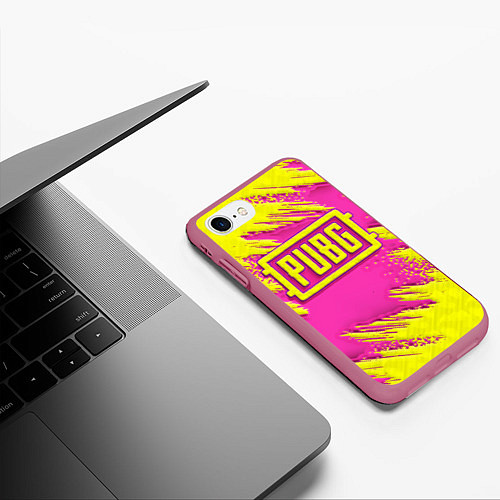 Чехол iPhone 7/8 матовый PUBG yellow / 3D-Малиновый – фото 3