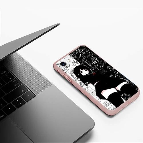Чехол iPhone 7/8 матовый Девочка аниме - dead inside / 3D-Светло-розовый – фото 3