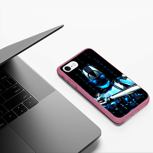 Чехол iPhone 7/8 матовый Киборг с бинарным кодом / 3D-Малиновый – фото 3