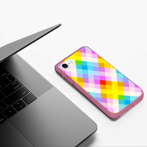 Чехол iPhone 7/8 матовый Узор из разноцветных ромбов / 3D-Малиновый – фото 3