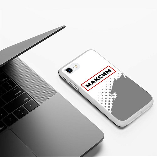 Чехол iPhone 7/8 матовый Максим - в красной рамке на светлом / 3D-Белый – фото 3