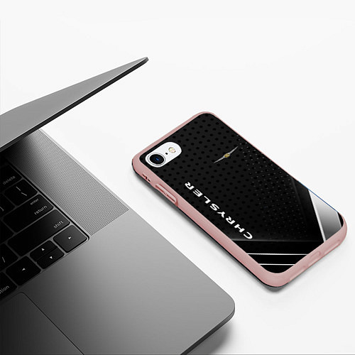 Чехол iPhone 7/8 матовый Chrysler Карбон / 3D-Светло-розовый – фото 3