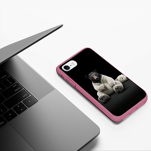 Чехол iPhone 7/8 матовый Медведь в костюме ростовой куклы / 3D-Малиновый – фото 3