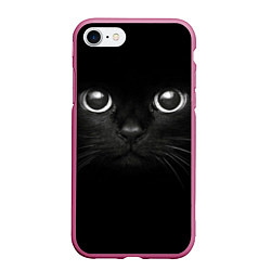 Чехол iPhone 7/8 матовый Взгляд чёрного кота, цвет: 3D-малиновый