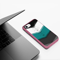 Чехол iPhone 7/8 матовый Абстрактный полосатый серо-бирюзовый узор, цвет: 3D-малиновый — фото 2