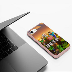 Чехол iPhone 7/8 матовый Петр Minecraft, цвет: 3D-светло-розовый — фото 2