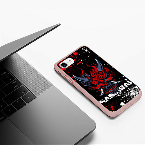 Чехол iPhone 7/8 матовый Маска Они - Киберпанк 2077 - Samurai / 3D-Светло-розовый – фото 3