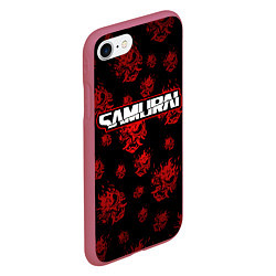 Чехол iPhone 7/8 матовый Samurai - Красный паттерн - Cyberpunk, цвет: 3D-малиновый — фото 2