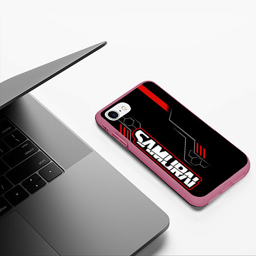 Чехол iPhone 7/8 матовый Samurai - Красный техно - Киберпанк / 3D-Малиновый – фото 3