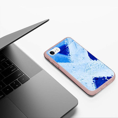 Чехол iPhone 7/8 матовый Белый крест на синем фоне / 3D-Светло-розовый – фото 3