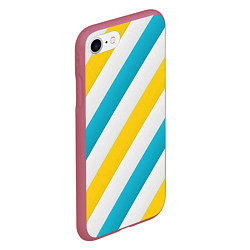Чехол iPhone 7/8 матовый Желтые и синие полосы, цвет: 3D-малиновый — фото 2