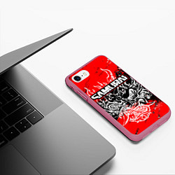 Чехол iPhone 7/8 матовый Самурай - Маска Они - киберпанк, цвет: 3D-малиновый — фото 2