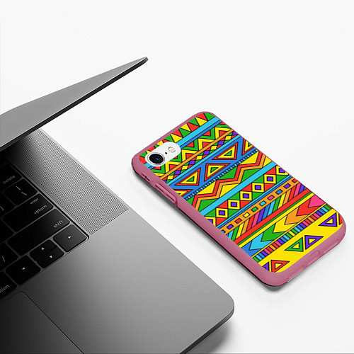 Чехол iPhone 7/8 матовый Красивый цветной орнамент / 3D-Малиновый – фото 3