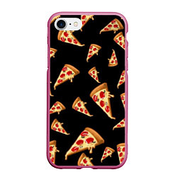 Чехол iPhone 7/8 матовый Куски пиццы на черном фоне, цвет: 3D-малиновый