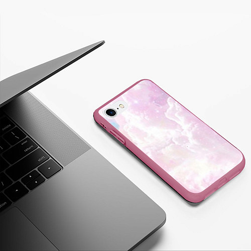 Чехол iPhone 7/8 матовый Розовые облака на голубом небе / 3D-Малиновый – фото 3