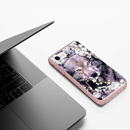 Чехол iPhone 7/8 матовый Волк, глаза хищника / 3D-Светло-розовый – фото 3