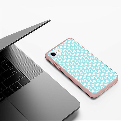 Чехол iPhone 7/8 матовый Голубые узоры - волны / 3D-Светло-розовый – фото 3
