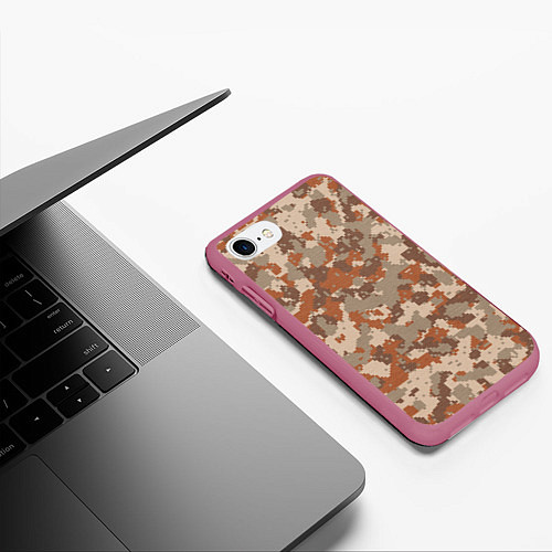Чехол iPhone 7/8 матовый Цифровой камуфляж - серо-коричневый / 3D-Малиновый – фото 3