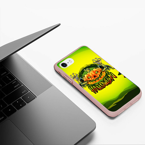 Чехол iPhone 7/8 матовый Тыква - зомби хэллоуин / 3D-Светло-розовый – фото 3