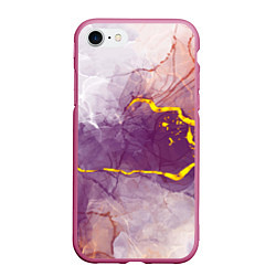 Чехол iPhone 7/8 матовый Сиреневый мрамор с золотыми прожилками, цвет: 3D-малиновый