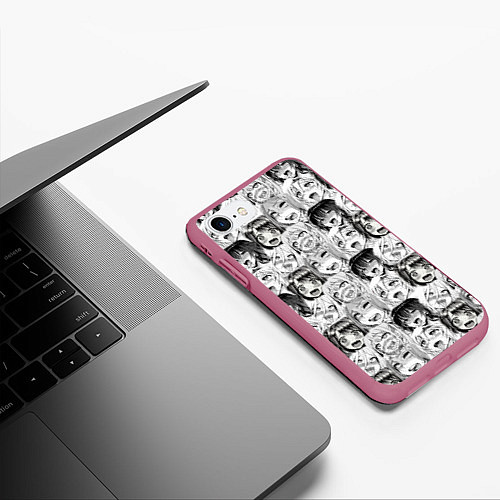 Чехол iPhone 7/8 матовый Разные девушки Ахегао / 3D-Малиновый – фото 3