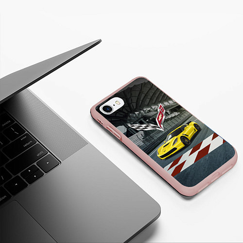 Чехол iPhone 7/8 матовый Шевроле Корвет - гоночная команда / 3D-Светло-розовый – фото 3