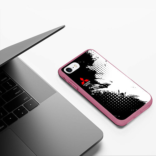 Чехол iPhone 7/8 матовый Mitsubishi - черно-белая абстракция / 3D-Малиновый – фото 3