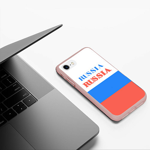 Чехол iPhone 7/8 матовый Цвета флага России Russia / 3D-Светло-розовый – фото 3