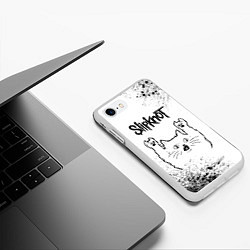 Чехол iPhone 7/8 матовый Slipknot рок кот на светлом фоне, цвет: 3D-белый — фото 2