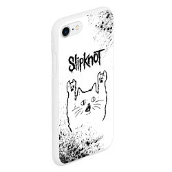 Чехол iPhone 7/8 матовый Slipknot рок кот на светлом фоне, цвет: 3D-белый — фото 2