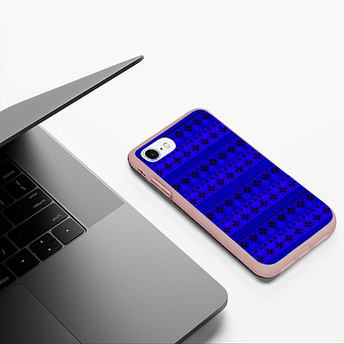 Чехол iPhone 7/8 матовый Скандинавский орнамент Синий кобальт / 3D-Светло-розовый – фото 3