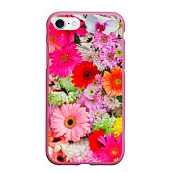 Чехол iPhone 7/8 матовый Colorful chrysanthemums, цвет: 3D-малиновый