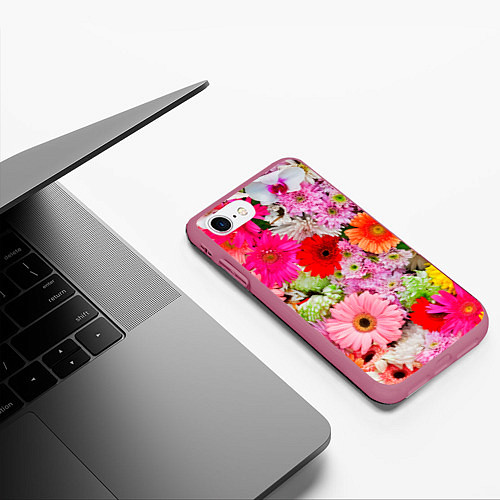 Чехол iPhone 7/8 матовый Colorful chrysanthemums / 3D-Малиновый – фото 3