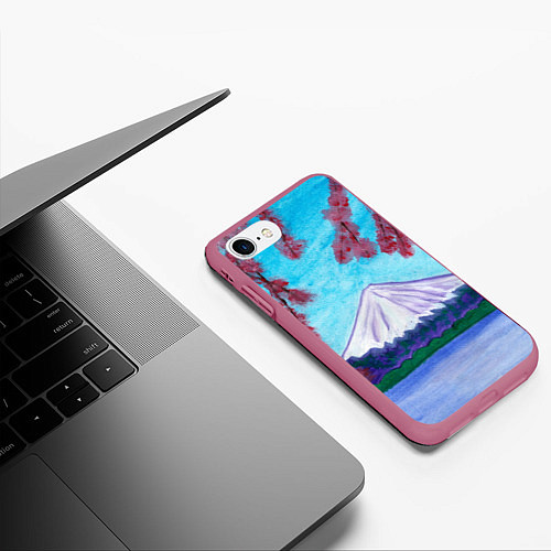 Чехол iPhone 7/8 матовый Цветение сакуры Фудзияма / 3D-Малиновый – фото 3