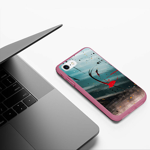 Чехол iPhone 7/8 матовый Абстрактные пластины в синем тумане и краски / 3D-Малиновый – фото 3