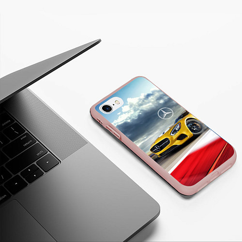 Чехол iPhone 7/8 матовый Mercedes AMG V8 Biturbo на трассе / 3D-Светло-розовый – фото 3
