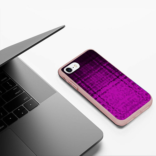 Чехол iPhone 7/8 матовый Абстрактный мозаичный черно - пурпурный узор / 3D-Светло-розовый – фото 3