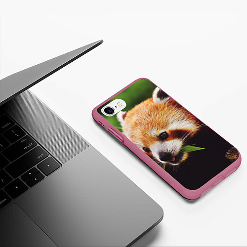 Чехол iPhone 7/8 матовый Красная милая панда / 3D-Малиновый – фото 3