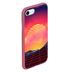 Чехол iPhone 7/8 матовый Абстрактные 3D неоновые горы на закате, цвет: 3D-малиновый — фото 2