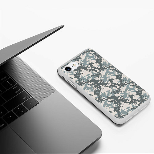 Чехол iPhone 7/8 матовый Камуфляж серый пиксель / 3D-Белый – фото 3