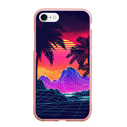 Чехол iPhone 7/8 матовый Тропический остров с пальмами ретро иллюстрация, цвет: 3D-светло-розовый