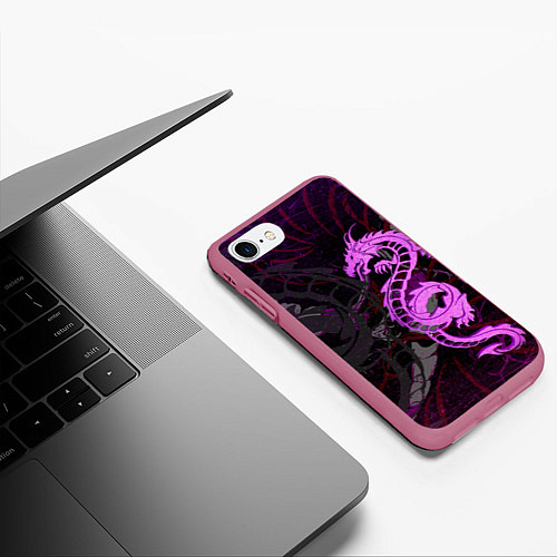 Чехол iPhone 7/8 матовый Неоновый дракон purple dragon / 3D-Малиновый – фото 3